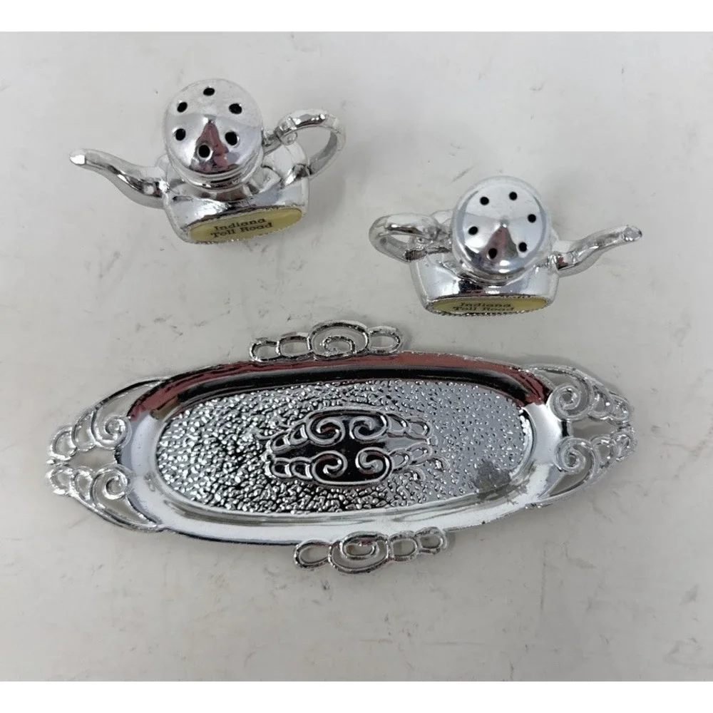 VTG Souvenir Salt Pepper‎ Shakers Silver Teapots Tray Metal Indiana Toll Road